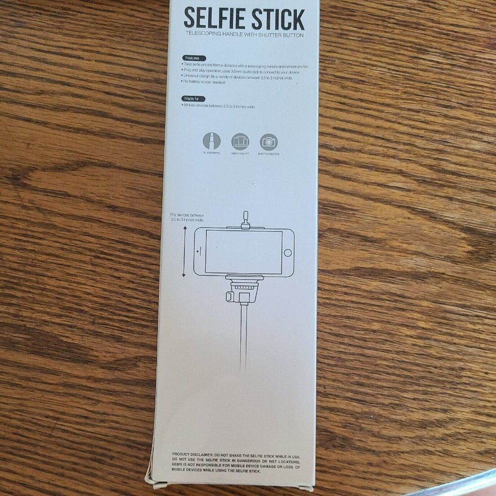 NIB GEMS Universal Telescoping Selfie Handle Stick With Shutter Button GRAY - Picture 2 of 6